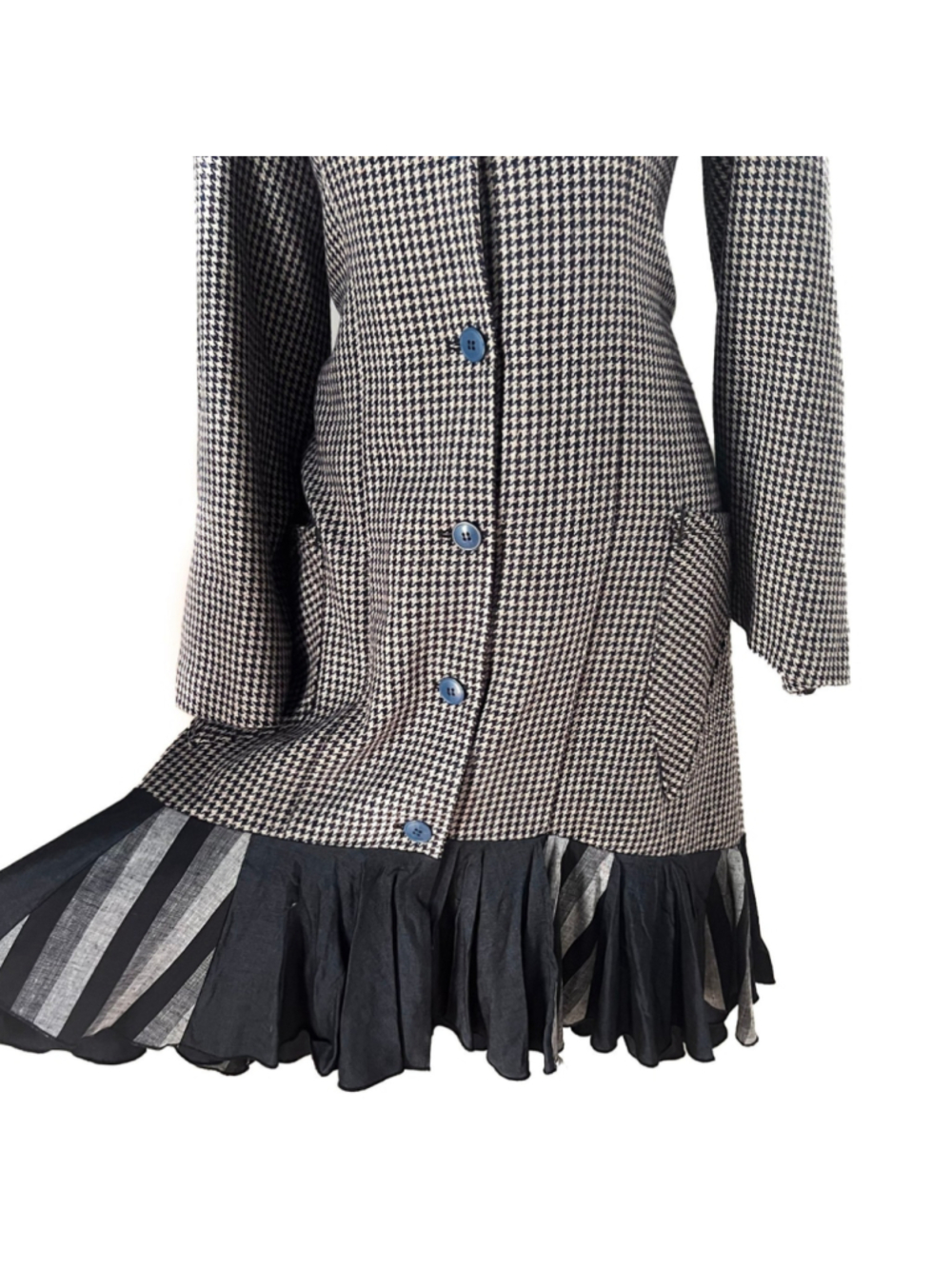 Avante Garde Designer Houndstooth Asymmetric Ruffle Hem Coat Lagenlook Gothic - Picture 5 of 14